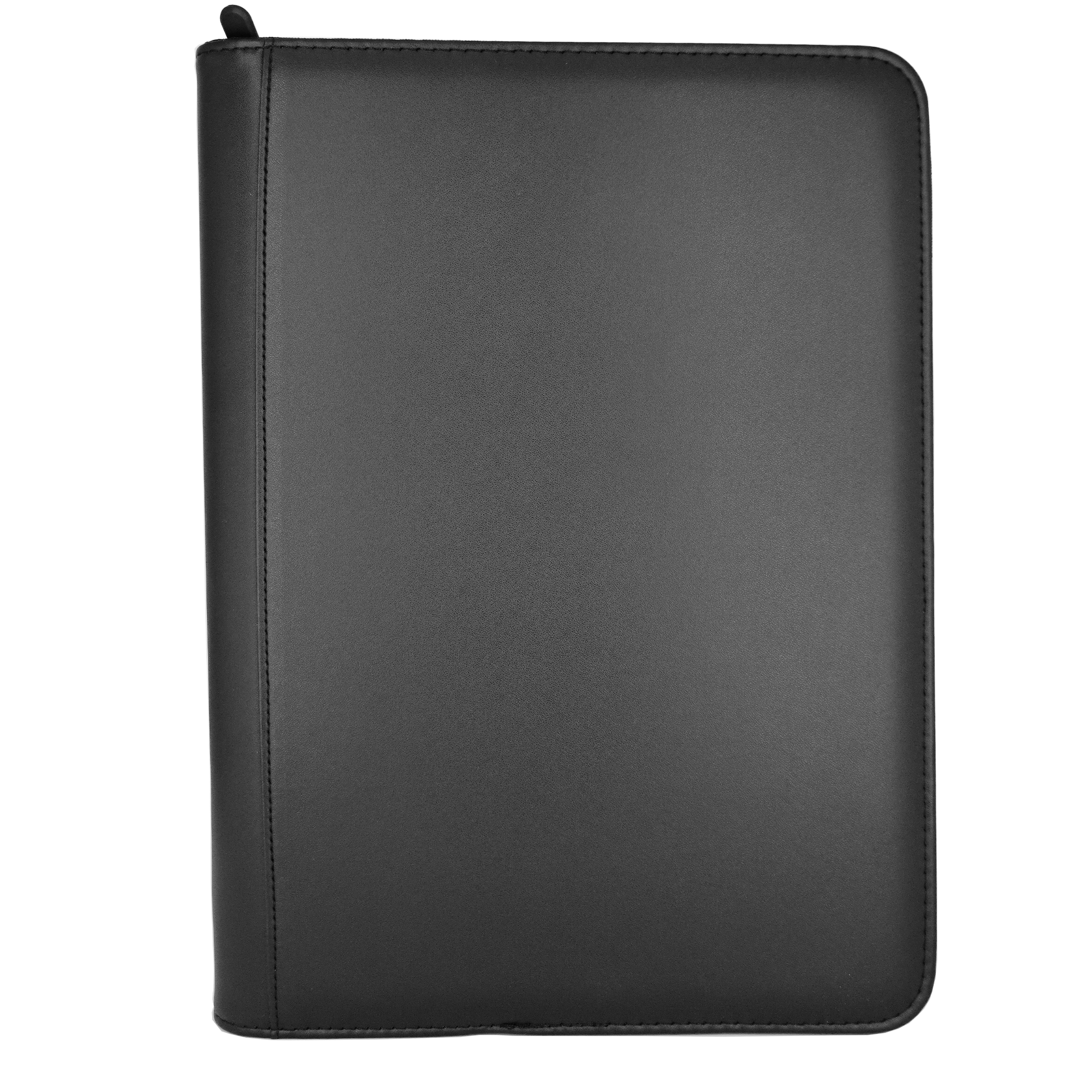 Blank black matte PU TCG binder with 9-pocket 540-card capacity, perfect for DIY hand-painted art, front view.
