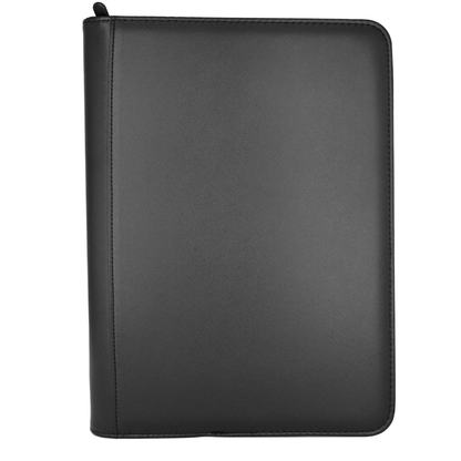 Blank black matte PU TCG binder with 9-pocket 540-card capacity, perfect for DIY hand-painted art, front view.