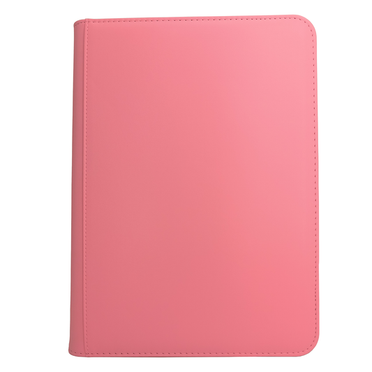 Blank pink matte PU TCG binder with 9-pocket 540-card capacity, perfect for DIY hand-painted art, front view.