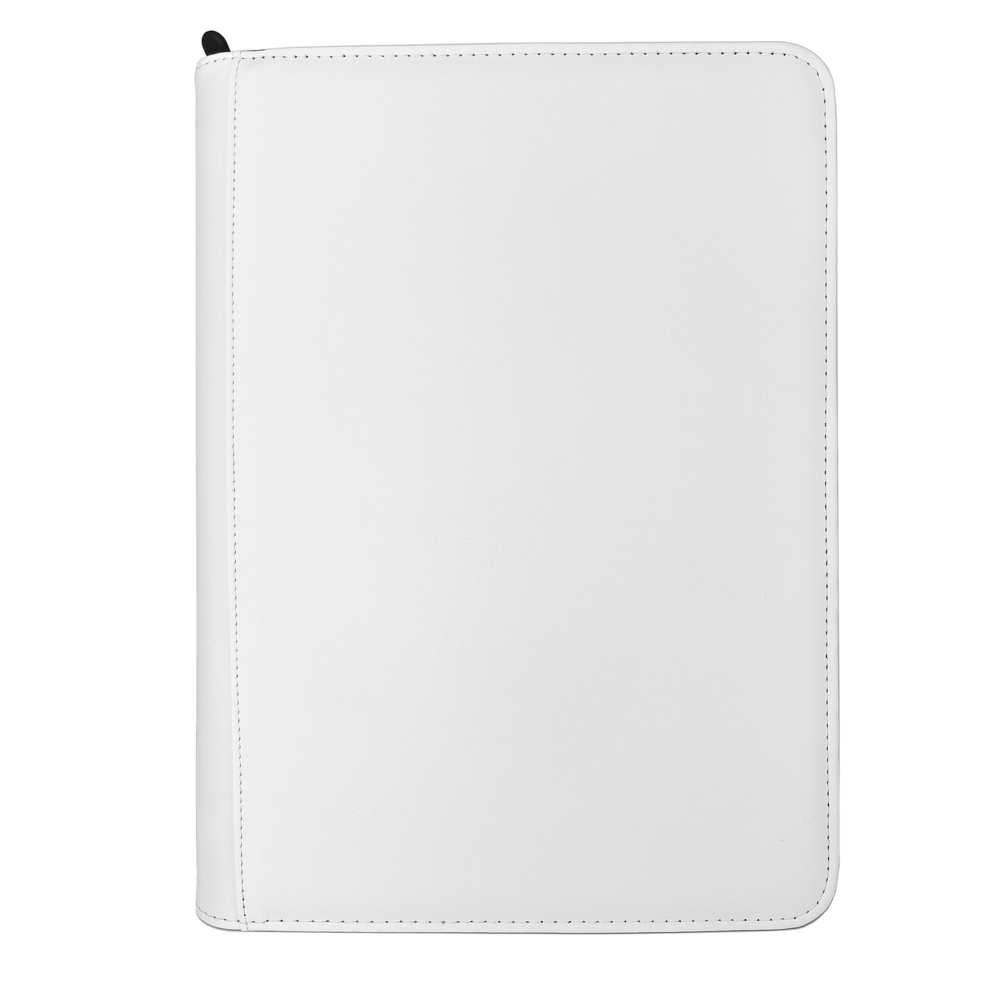 Blank white matte PU TCG binder with 9-pocket 540-card capacity, perfect for DIY hand-painted art, front view.